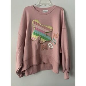Judith March Light Pink Pullover Sweatshirt Large Glitter Airplane Mode